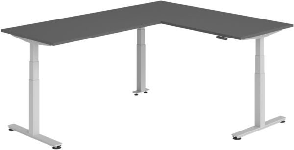 bümö Eckschreibtisch elektrisch höhenverstellbar L-Form: 180 x 240 cm in graphit, Gestell silber - Stehschreibtisch mit Memory-Steuerung, elektrischer XXL Schreibtisch für die Ecke, XDSMW-1916-G-S