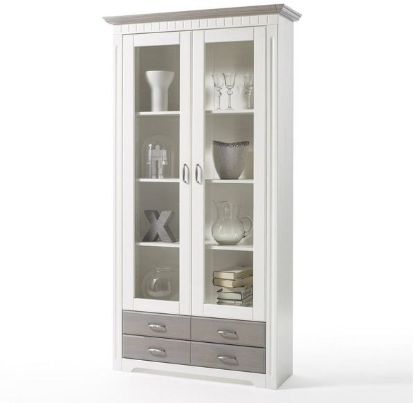 Vitrinenschrank weiß Kiefer massiv Cordoba