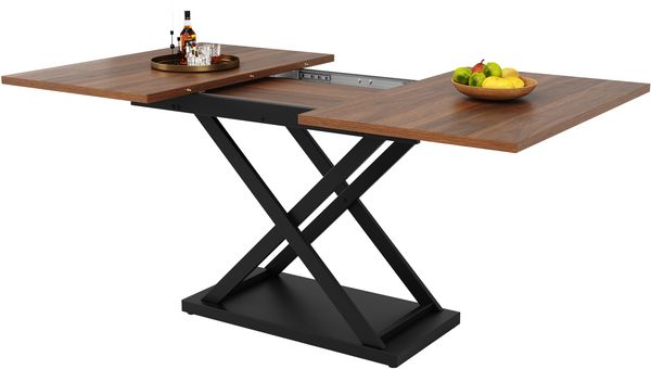 Esstisch aus MDF mit Ausziehfunktion, 120-160x80x75 cm, Walnussfarben/Schwarz Bild 6