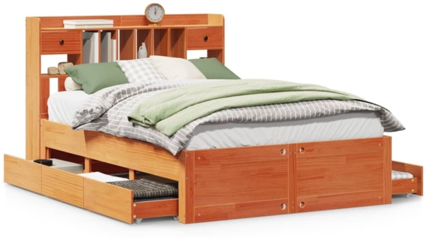 vidaXL Massivholzbett mit Regal ohne Matratze Wachsbraun 150x200 cm 3308959