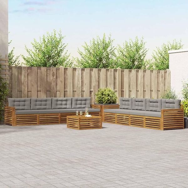 IKAYAA Garten-Ecksofa aus massivem Akazienholz – wetterfeste Lounge-Garnitur mit Tisch für Terrasse, Balkon & Wintergarten