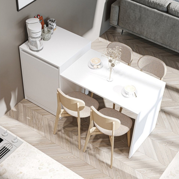 Roomart Küchentisch MILANO (Kücheninsel mit Esstisch, Küchentisch & Küchenschrank), • Weiß • Weiß-Eiche • Eiche • Anthrazit-Eiche