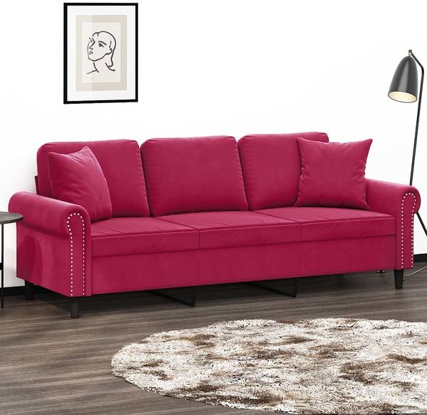 vidaXL 3-Sitzer-Sofa mit Zierkissen Weinrot 180 cm Samt 3200959