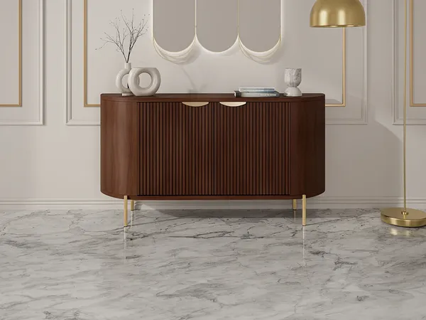 Vente-unique - NEVILI Sideboard Holz, Platte BraunGoldfarben - B 40 cm x H 80 cm x L 165 cm