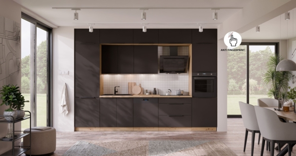 Küche ARIA K-AR - NAGU 340 cm Anti Fingerprint Küchenzeile Küchenblock Singleküche Einbauküche