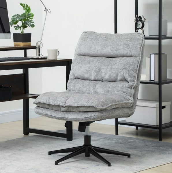 Drehbarer Bürostuhl 63,5 x 81 x 96-102 cm – höhenverstellbar, armlose Sitzfläche aus Chenille in Grau