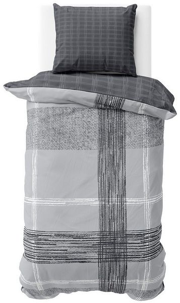 Visaggio Bettwäsche 100% Baumwolle Bettbezug Set in 6 Größen, Renforcé, 2 teilig, moderne Wendebettwäsche grau gestreift mit Reißverschluss