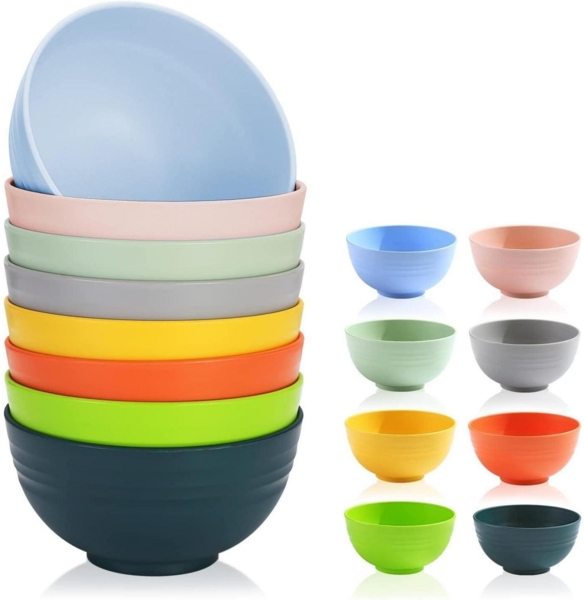 Plastik Schüssel Set 8 Farben 760ml wiederverwendbar langlebig Suppe Müsli Ramen