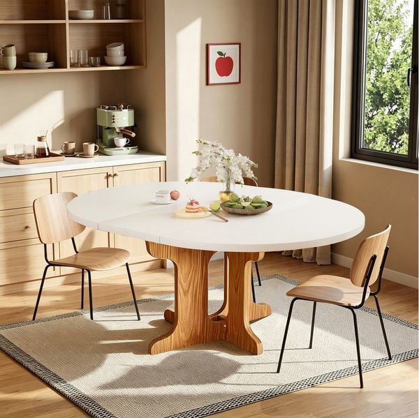 TWSOUL Esstisch runder/ovaler Küchentisch mit ausziehbarer, 90-120cm 4-8 Personen, Erweiterungsplatten intern, oval für Restaurant Wohnzimmermit Küche