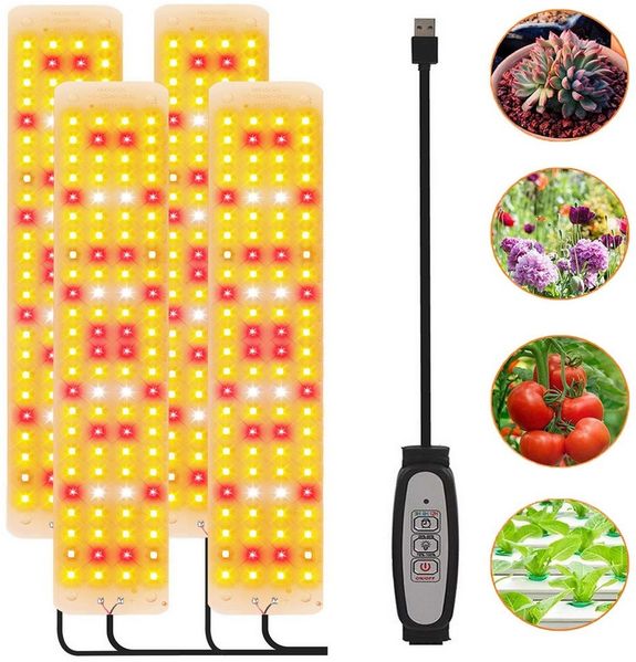 Jibenhome Pflanzenlampe 26x5 cm USB LED Pflanzenlampe 1/2/3/4 Panels Timer, Dimmbare, 96 LEDs, Sonnenlicht-4 Panels, 4.5 W/9 W/13.5 W/18 W