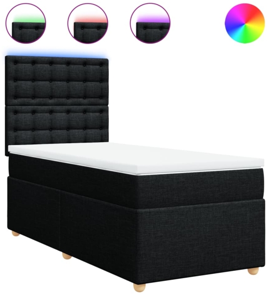 vidaXL Boxspringbett mit Matratze Schwarz 90x200 cm Stoff 3293479