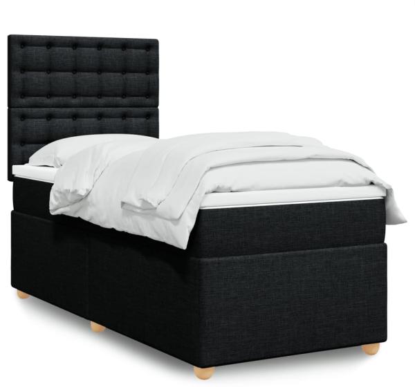 vidaXL Boxspringbett mit Matratze Schwarz 90x200 cm Stoff 3293479