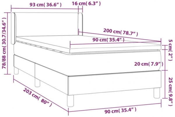 vidaXL Boxspringbett mit Matratze Stoff Creme 90x200 cm, Härtegrad: H2 [3129526] Bild 7