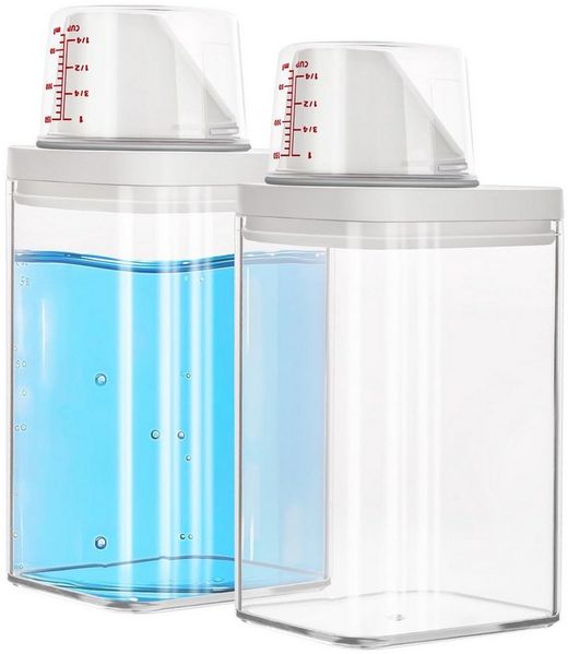BlingBin Aufbewahrungsbox 1100 ML Luftdichter Waschmittelspender mit Messbecher, Waschmittelbox (1er Set, 2 St, Reinigungsmittelspender x2), Waschpulver-BehäLter Vorratsbehälter für Waschmittel Futterbehälter