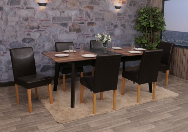 6er-Set Esszimmerstuhl Stuhl Küchenstuhl Littau ~ Leder, braun, helle Beine