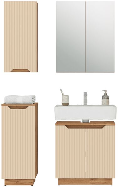 Badmöbel-Set Lotta Eiche/Kaschmir gestreift 4 Teile Vicco Bild 6