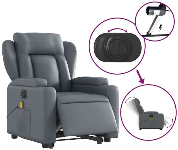 vidaXL Massagesessel mit Aufstehhilfe Elektrisch Grau Kunstleder 3204568 Bild 6