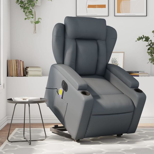 vidaXL Massagesessel mit Aufstehhilfe Elektrisch Grau Kunstleder 3204568