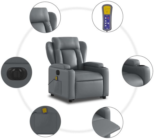 vidaXL Massagesessel mit Aufstehhilfe Elektrisch Grau Kunstleder 3204568 Bild 8