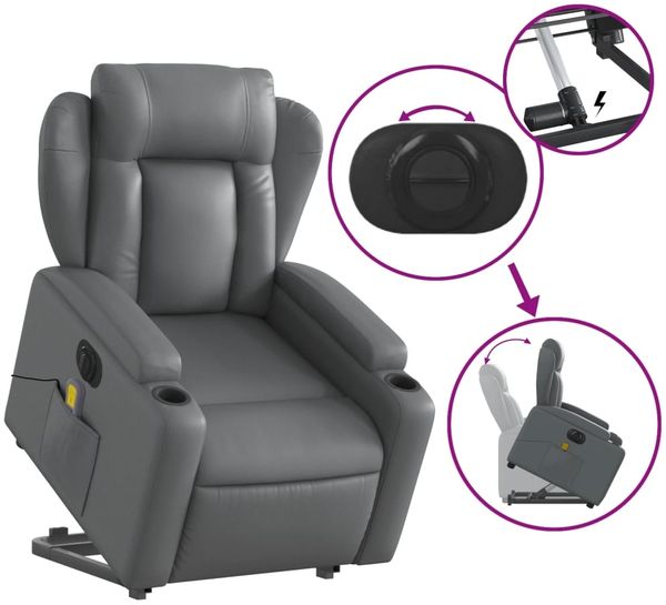 vidaXL Massagesessel mit Aufstehhilfe Elektrisch Grau Kunstleder 3204568 Bild 11