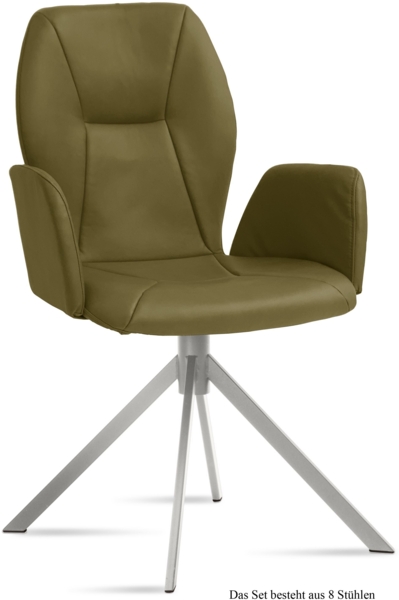 Armlehnstuhl (8er-Set) Dottie 58x92x60 Edelstahl/Olivgrün
