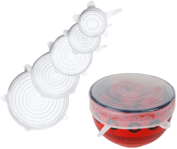 BURI Silikon-Deckel 5er-Set transparent Frischhaltedeckel wiederverwendbar dehnbar