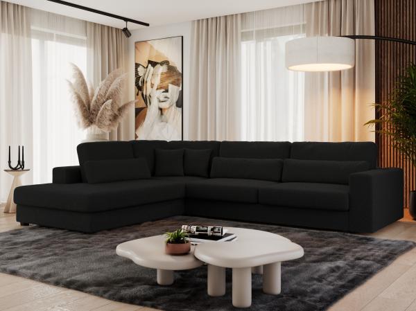 Freistehendes Ecksofa mit lose Kissen, L-form - SAVONA - links - Schwarz Boucle