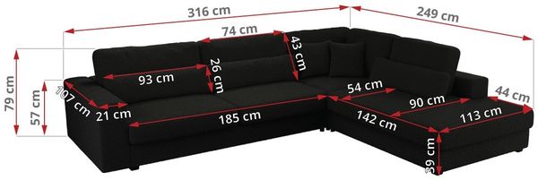 Freistehendes Ecksofa mit lose Kissen, L-form - SAVONA - links - Schwarz Boucle Bild 7