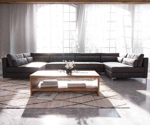 DELIFE Wohnlandschaft Elio, Lederimitat Vintage Anthrazit 400x185 cm XL Wohnlandschaft