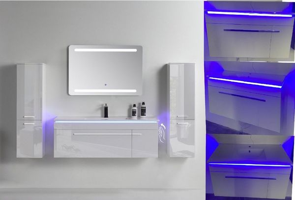 Faizee Möbel Badmöbel-Set Badmöbel set, Weiß komplett 5TLG 120cm, (Komplett-Set, 5-St), Badmöbel set 120cm komplett Set LED-Spiegel mit Touch-Funktion