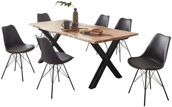 Esstisch Baumkante Akazie naturfarben 140 x 80 cm X-Gestell schwarz FREDERIK 80993136 Bild 7