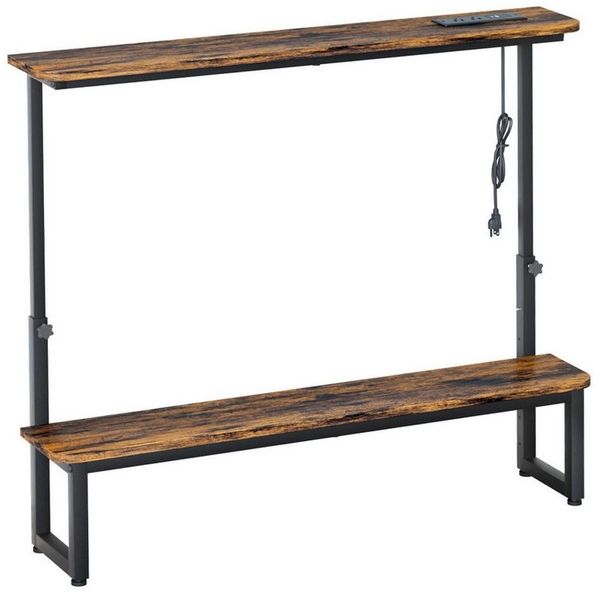 Yorbay Konsolentisch mit 2 Ablagen & integrierten Steckdosen,Höhenverstellbarer Sofatisch (100x18x63/88 cm), Kompakte Anrichte mit USB-Ports für Flur, Wohnzimmer, Büro Bild 2