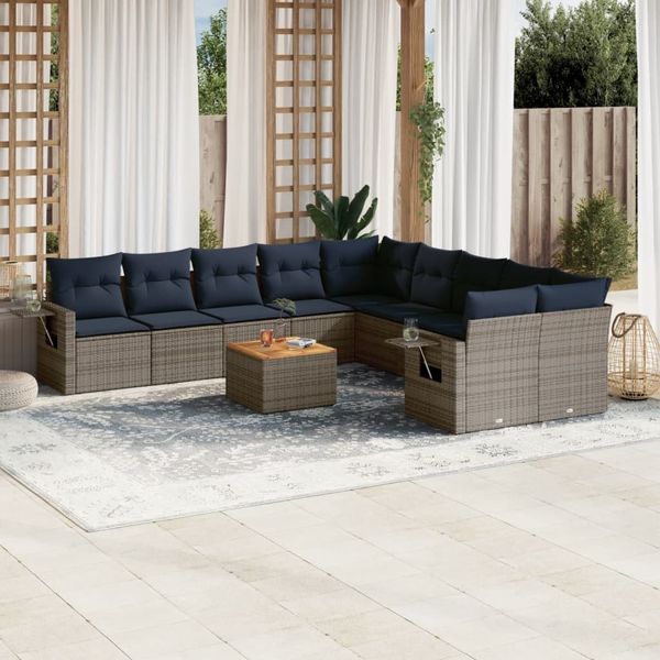 vidaXL 11-teiliges Gartensofa-Set mit Kissen, grau, Polyrattan 3224759
