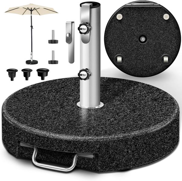 tillvex® Granit Sonnenschirmständer mit Rollen & Teleskopgriff Anthrazit - 27 kg Rund | Schirmständer Sonnenschirm mit Edelstahlrohr | Balkonschirmständer für Schirmstöcke 16-48 mm & 300 cm Schirmdurchmesser