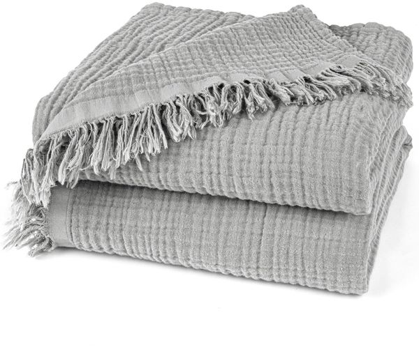 Pure Label Musselin Decke 130x170 cm - Oeko-Tex zertifizierte Kuscheldecke aus 100% Baumwolle | Musselin Wohn- & Kuscheldecke für Couch und Sofa in | 130x170 cm, Farbe der Decke Grau