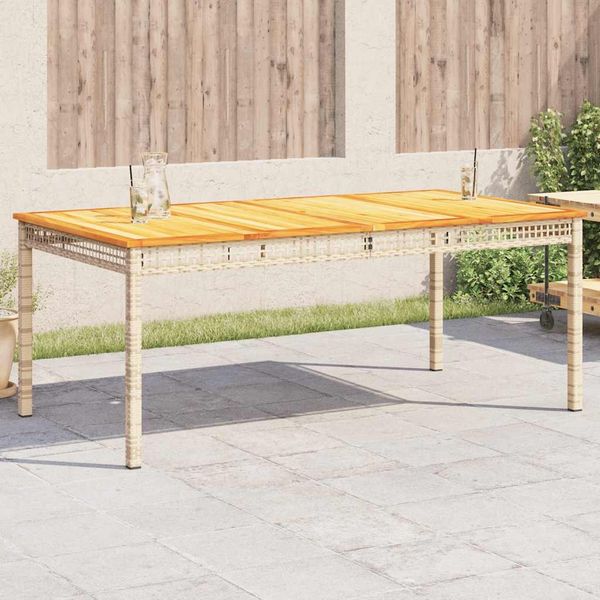 Gartentisch, Balkontisch, Küchentisch Beige 180 x 90 x 75 cm Poly Rattan Akazienholz