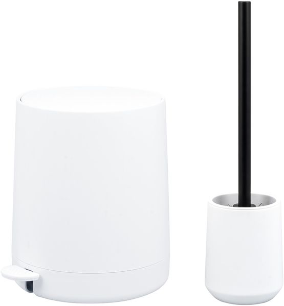 Bad-Accessoires Set TESERO 2tlg. bestehend aus 1x WC-Garnitur, 1x Kosmetikeimer aus Kunststoff in Weiß