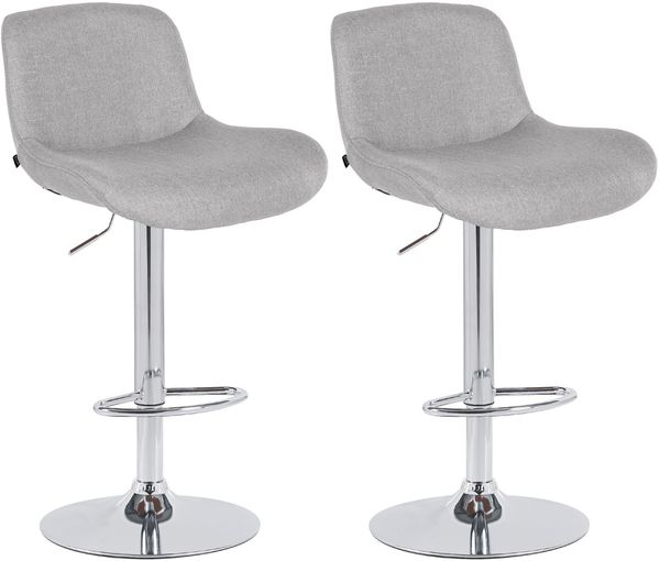 CLP 2er Set Barhocker Solon Chrom höhenverstellbar und drehbar mit Rückenlehne,hellgrau Stoff