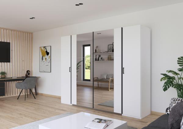 rauch Kleiderschrank, Dreh- und Schwebetürenschrank KRONACH, 4-türig, 2 Spiegeltüren teilaufgelegt, Alpinweiß, 268 x 210 x 59 cm