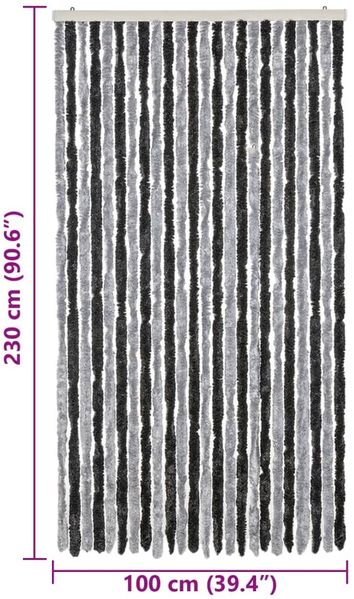 vidaXL Fliegenvorhang Grau und Schwarz 100x230 cm Chenille 377331 Bild 7