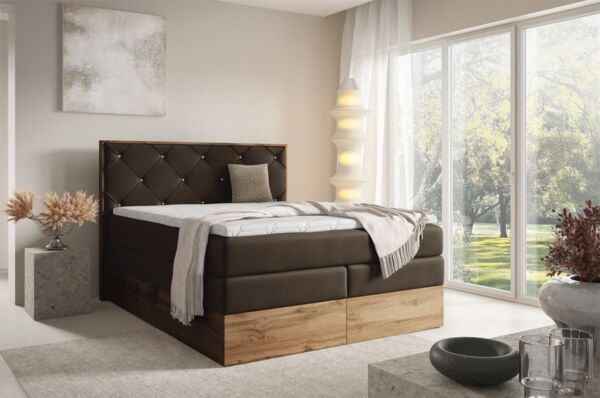 Boxspringbett Schlafzimmerbett NAVEL 200x200cm in Stoff Rouge Braun