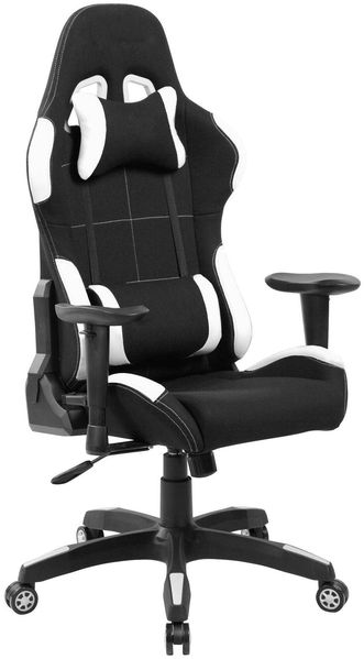 Dmora Stuhl mit Rädern Mindy, Gaming-Sessel für Erwachsene, Schreibtischstuhl, 57x72h124/134 cm, Schwarz und Weiß