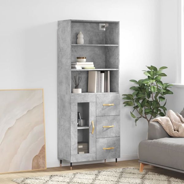 vidaXL Highboard Betongrau 69,5x34x180 cm Holzwerkstoff 3189489