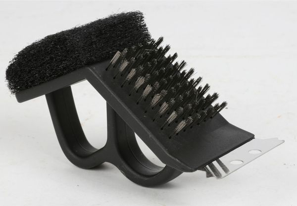 Grill-Reinigungsbürste 3-in-1 mit Messingborsten, Schwamm & Schaber – Grillbürste für BBQ, Grillrost & Backblech Reinigung
