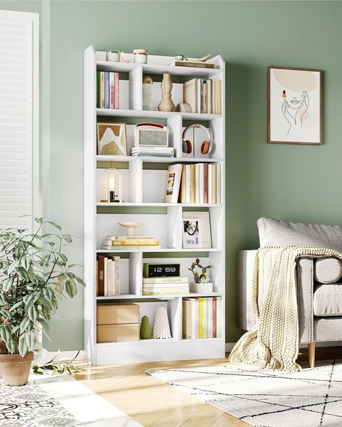Bücherregal, Bücherschrank, mit 7 Fächern, Aufbewahrungsregal, Standregal, für Wohnzimmer, Büro, Schlafzimmer, 24 x 80 x 199 cm, Weiß