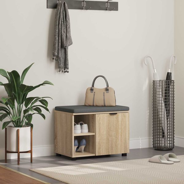 vidaXL Flurbank mit Kissen mit Regal Sonoma-Eiche 60 x 38 x 46 cm 891498