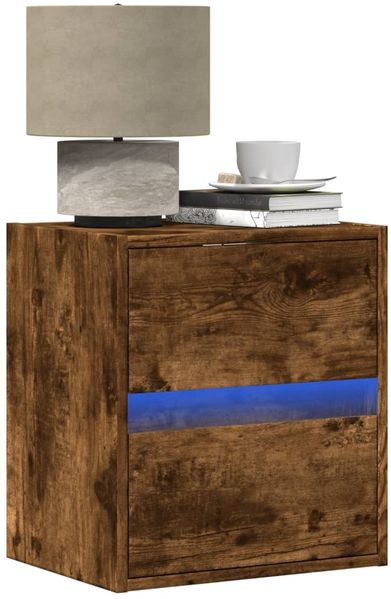 vidaXL Wand-Nachttische mit LED-Leuchten 2 Stk. Räuchereiche 3307970