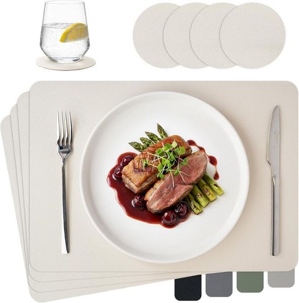 MiaMio Platzset Tischsets Set 8-teilig 43x30 cm Lederoptik, (Set, 8-St, 4 Platzsets, 4 Glasuntersetzer), abwaschbar