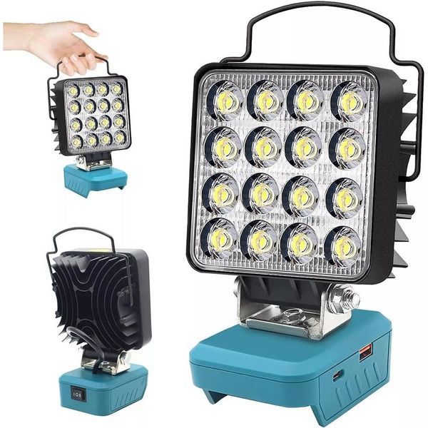 VIVIHEYDAY LED Baustrahler Akku Lampe Für Makita 18v, Kabellose Led Arbeitsleuchte Akku, 34W, Hell Led Strahler Tragbares Flutlichter Baustellen Lampe, Akku Scheinwerfer mit Typ C und USB-Aufladung