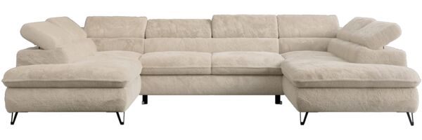Ecksofa U-Form, mit Bettkasten, Bettfunktion und Einstellbare Kopfstützen, Sofa big XXL - PETER U - Creme Plüsch Bild 7